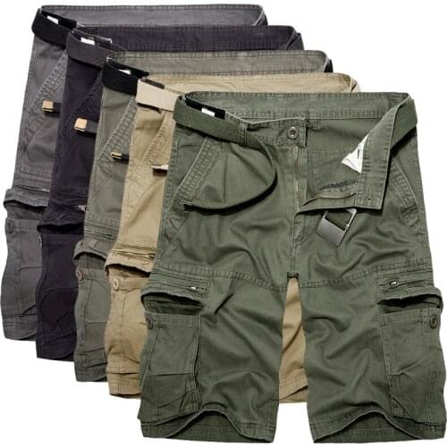 2019 Mens Military Cargo Shorts Summer Army Green Cotton Shorts Men Loose Multi-Pocket Shorts Homme Casual Bermuda Trousers 40