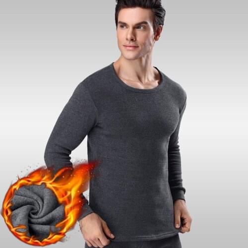 Men Winter Plus Size Thickened Cotton Thermal Underwear Set With Plush Solid Round Collar Undercoat Warm Undershirts