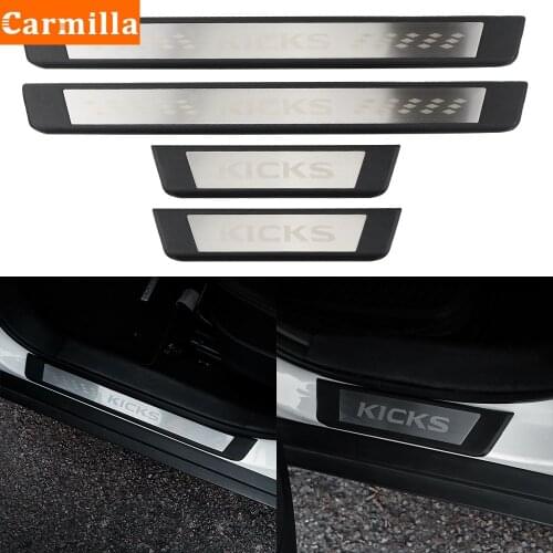 Carmilla Car Scuff Plate Door Sill Stainless Step Cover Plate Protector Car Styling for Nissan Kicks 2017 2018 2019 2020 2021