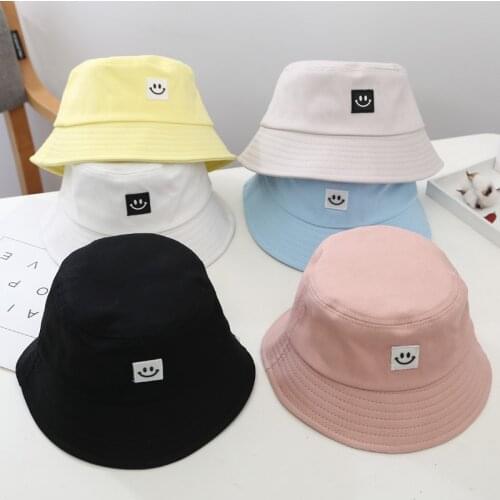 New Cute Childrens Panama Cap Smiling Fisherman Hat for Boys Girls Kids Bucket Hat Outdoor Leisure Adults Sun Protection Hats