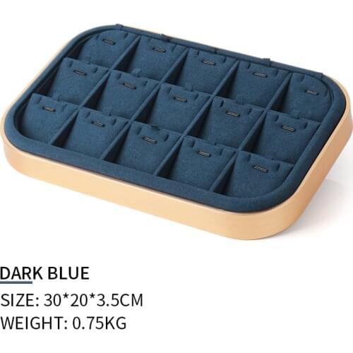 New Dark Blue 15 Grids Metal Microfiber Earring Jewelry Display Trays For Femal Pendent Jewellery Set Showcase Organizers Holder