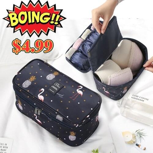 Travel Underwear Organiser,New Flamingo Large Capacity Waterproof Women Ladies Bra Case Travel Pouch Bag Multiple Pockets