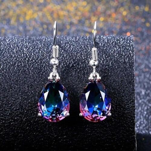 Fashion Women Silver Color Filled Round Mystic Rainbow Topaz Gemstone Hook Earrings Zircon CZ Earrings Jewelry Gift