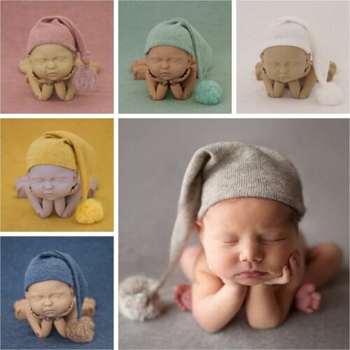 2020 New Born Boy Girl Knit Fur Ball Knot Hats For Newborn Photography Props Beanie Studio Accessories Baby Photo Shoot Hat Cap
