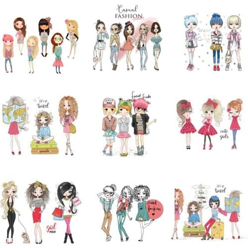 Girl Group Heat Transfer Patches Iron On Transfers For Clothes T-Shirts Fashion Heat Transfer Vinyl Stickers For Clothing DIY