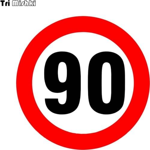 Tri Mishki WCS751 16*16cm speed limit sign 90 km/h car sticker PVC coloful Decals Motorcycle Accessories sticker
