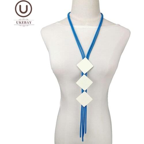 UKEBAY New Rubber Necklaces Women Pendant Necklace Handmade Jewelry Square Wooden Accessories Geometric Festival Gift For Female