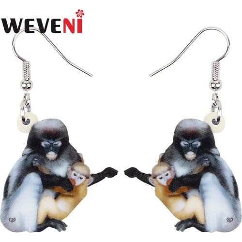WEVENI Mothers Day Acrylic Sweet Baby Monkey Earrings Big Long Drop Dangle Fashion Charm Gifts Unique Jewelry For Women Girls