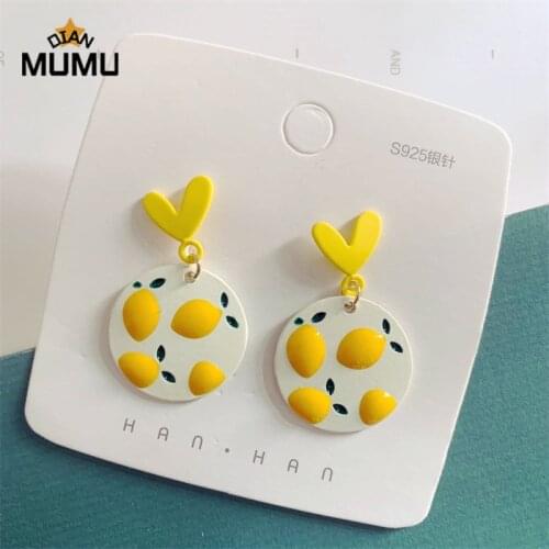 Yellow Lemon Heart Alloy Drop Earrings Cute Summer Style Fruit Dangle Earrings Exaggerated Decoration For Party Gift