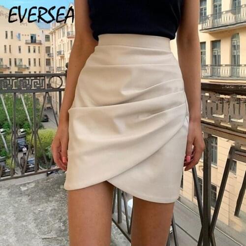 Eversea Autumn Winter High Wasit A Line Ruffle Pu Skirt Women Wrap Elegant Lady Women Bottom Wear