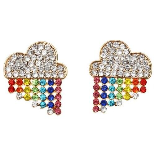 New Cute Rainbow Rain Clouds Stud Earrings For Women Metal Crystal Pendientes Jewelry Accessories Simple Girls Brincos Gifts
