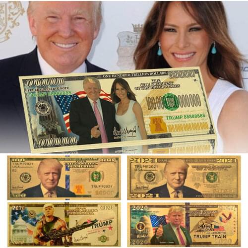 24k Color Gold Banknote Donald Trump And The First Lady Melania Metal Gold Plated Paper Money for Christmas Gifts and Collection