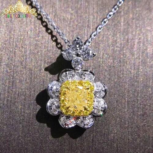 1 Carat ct Wedding yellow Moissanite Diamond Necklace 18K 750 White Gold D color VVS H006 with a certificate