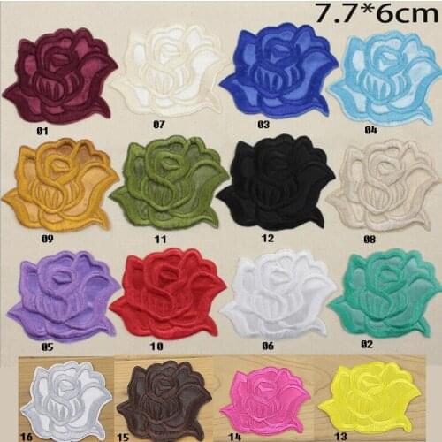20 pc Rose Patches Iron On Embroidered Patch For Cloth Cartoon Badge Garment Appliques DIY Accessory Badges Size:7.7 6cm