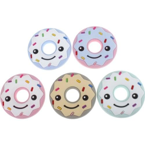 5PCS Smile Donuts Baby Toys Teether Silicone Baby Teething Bpa Free Baby Silicon Teether Pendant Diy Chewing Dentist Gift