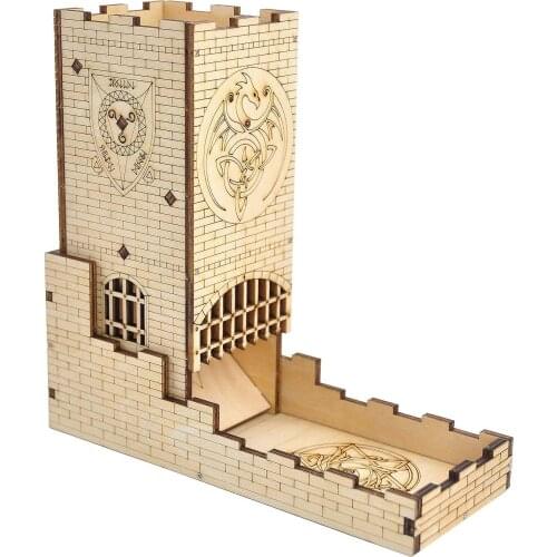 Castle Dice Tower with Tray Wood Laser Cut Dragon Carving Easy Roller Perfect for Board Game, D&D and RPG