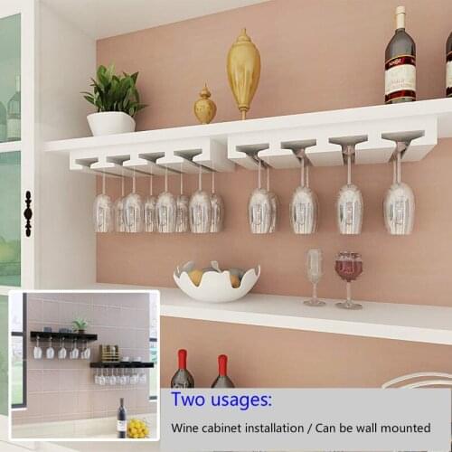 White Wood Wine Racks wall mounted Glass Shelf Wall Hanging Vino Holders Wine Cabinet Top Upside Down Cups Rack Dual Use