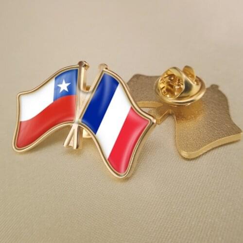 Chile and France Crossed Double Friendship Flags Lapel Pins Brooch Badges