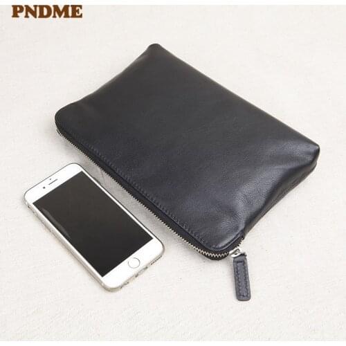 Business casual genuine leather mens clutch bag simple daily high quality natural soft first layer cowhide black phone wallet