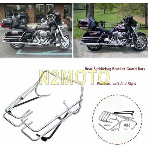 For 1997-2008 Harley Touring Electra Glide Chrome Motorcycle Rear Saddlebag Twin Rail Guard Bar Protector Side Bags Brackets