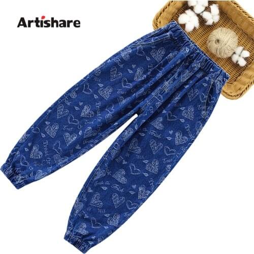 Jeans Girl Heart Pattern Kids Jeans For Girls Casual Style Jeans For Kids Spring Autumn Childrens Jeans Clothes 6 8 10 12 14