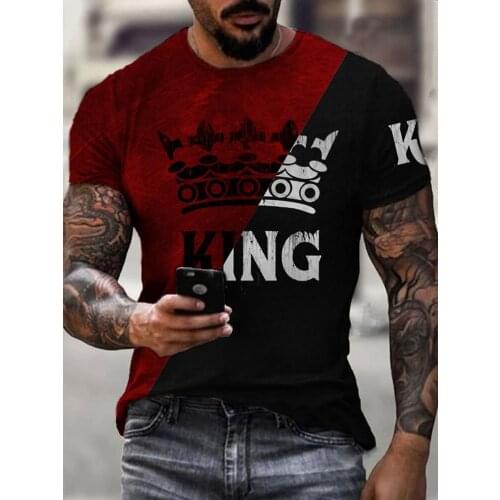 New Mens T Shirt Summer Loose Casual Fashion Round Neck Color Matching KING Printed Short-sleeved T-shirt For Male Clothes