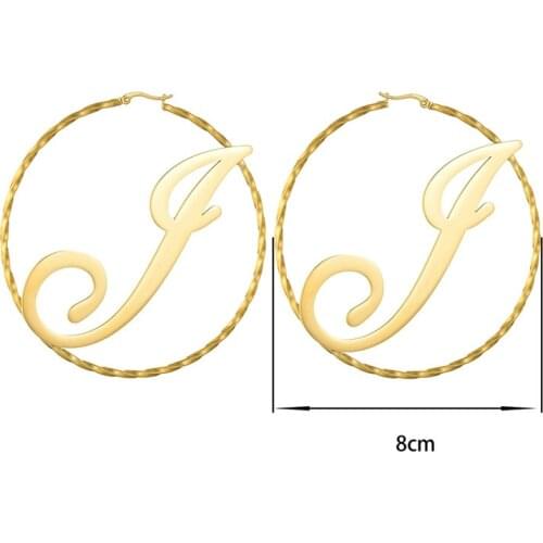 Custom Name Earrings 75mm Stainless Steel Personalized Initail Earrings Name Hoops Letter Earrings Twisted Hoop Custom Earrings