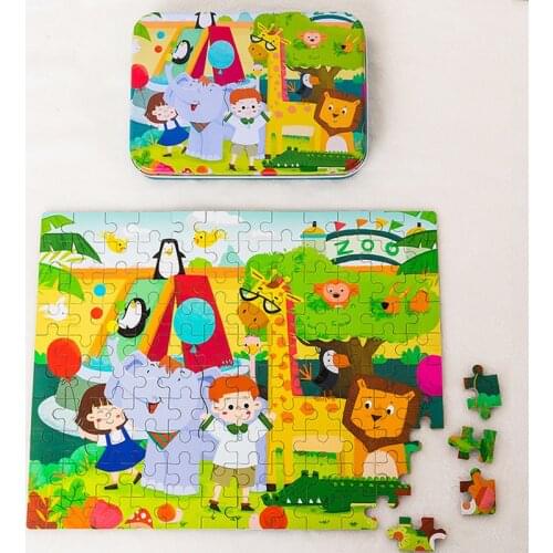 Hot New 120 Pieces Wooden Puzzle Toys for Children Cartoon Animal Vehicle Wood Jigsaw Baby Educational Toy Kids Christmas Gift