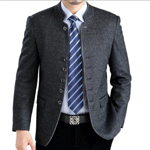 M-4xl 2020 Mens Autumn Men New Wool Jacket Outerwear Business Casual Stand Collar Jacket Overcoat Male Plus Size Clothing