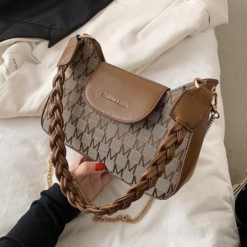 Retro Letter PU Leather Small Underarm Baguette Crossbody Bags for Women 2021 Travel Simple Shoulder Purses and Handbag