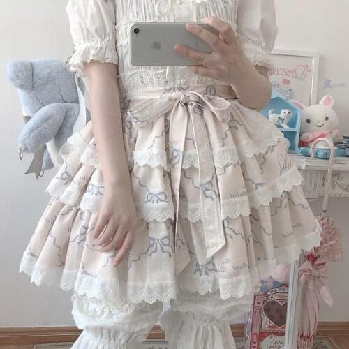 2021 Sweet Lolita Lace Soft Girls Cake Skirt Japanese Harajuku Buuny Bow Women Mini Skirt Vintage Cute Cosplay Costume Skirts