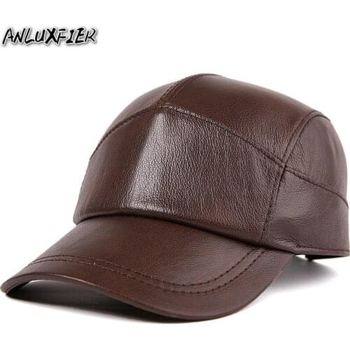 B-8802 Mens Genuine Leather Hat Male Cowhide Baseball Cap Adjustable Leather Hats Cowboy Baseball Cap Youth Head Wear