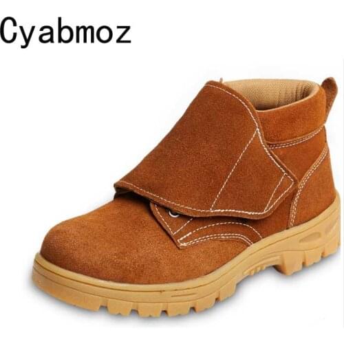 Cyabmoz Mens Big Size 38-46 Genuine Leather Boots Steel Toe Work Safety Shoes Outdoor Fashion Lightweight Anti Puncture Proof
