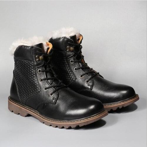 Men Snow Boots Winter Lace Up Vintage Wool Keep Warm Ankle Snow Boots Men Footwear Genuine Leather Motorcycle Boots 39-47