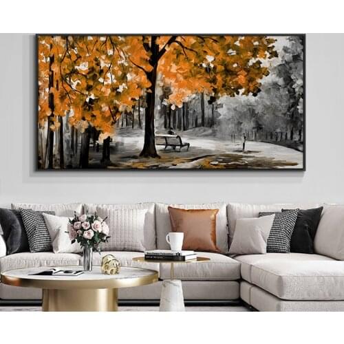 Modern Abstract Blue And Yellow Tree Leaves Oil Painting Print On Canvas Nordic Poster Wall Art Picture For Living Room Decor