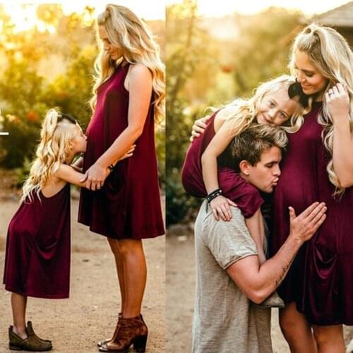 Maternity Mom And Daughter Dress Family Matching Clothes Wine Red Sleeveless Open Back Dresses Mommy And Me Sexy Vestidos 2019