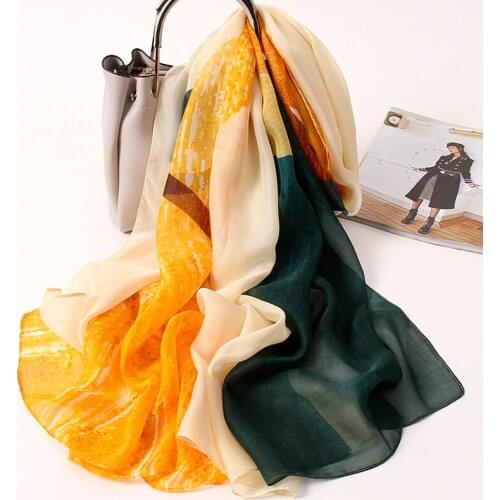 Spring Silk Long Scarf For Women Foulard Femme Natural Silk Shawl Wrap Printed Bufandas Luxury Print Headscarf Large Silk Scarf