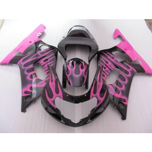 Custom Fairing Kit for SUZUKI GSXR600 750 K1 01 02 03 GSXR600 GSXR750 2001 2002 2003 Pink flames black Fairings set+7gifts SF21