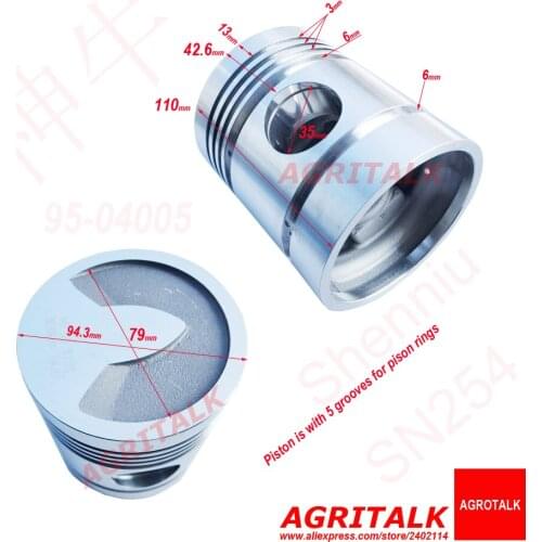 Piston ( 4 / 5 grooves for rings ) for Shenniu Bison tractor SN254 with 295T engine, part number