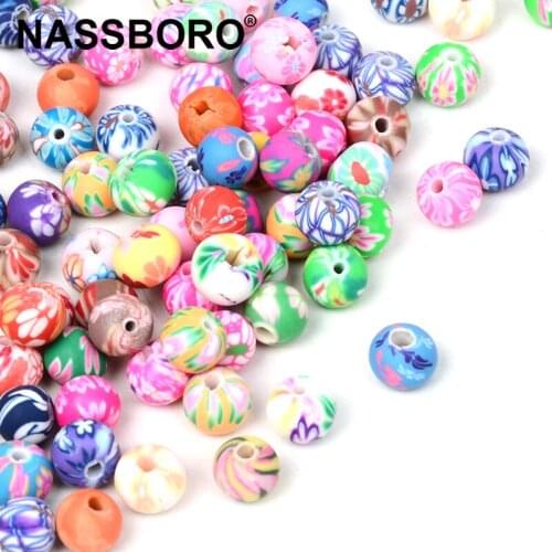 Multicolor Flower Pattern Round Polymer Clay Beads for Jewelry Making Charm Loose Spacers Beads Diy Bracelet Candy 6/8/10/12m