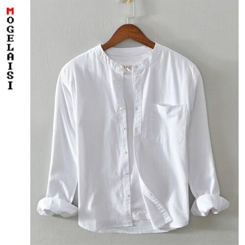 New Autumn shirt men long sleeve 100%cotton white shirts man soft Comfortable tops Camisa masculina Asian size XXXL 747