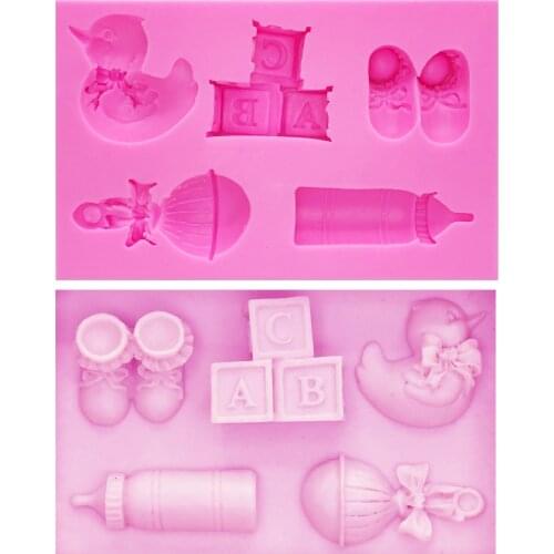 M0454 Duck Bottle Nipple Alphabet Block Shoes Baby Toy Series Silicone Fondant Mold Cookware Mould Cake Decorating Tool