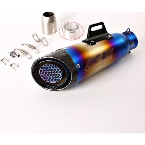 Blue Universal 60.5 mm Motorcycle Exhaust Tail Pipe No DB Killer Escape Carbon Fiber Exhaust Tips with Wire-netting 315 mm Tube