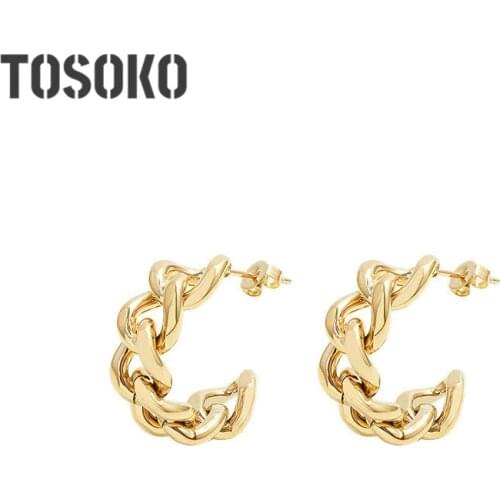 TOSOKO Stainless Steel Jewelry Hollow Twist Earrings Womens High Texture Fashion Hoop Earrings BSF322