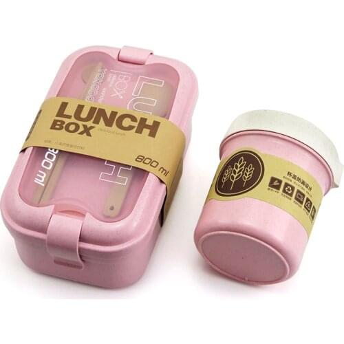 Large Capacity Eco Friendly Wheat Straw Lunch Box Set Portable Bento Boxes with Tableware Outdoor Lunchbox Soup Box