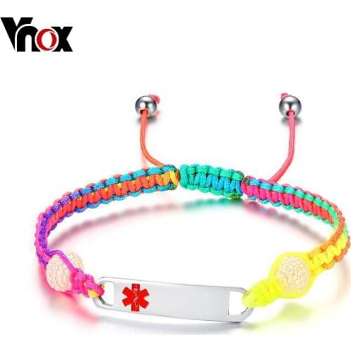 Vnox Free Engraving Girl Children Medical Bracelets ID Jewelry Stainless Steel Kid Emergency Alert Jewelry Adjustable Length