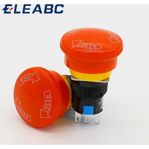 Waterproof 16mm Mushroom emergency stop e-stop switch 3 pins NO+NC Weather Pack push button switch