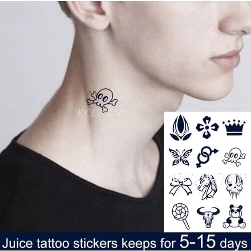 Waterproof Temporary Juice Ink Tattoo Sticker Cartoon Panda Butterfly Crown Lollipop Fruit Gel Long Lasting Art for Men Women