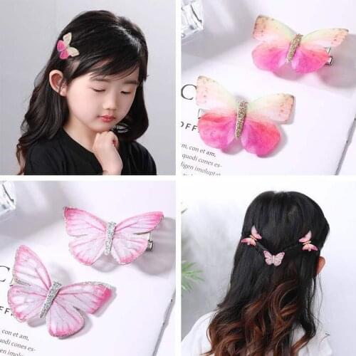 2Pcs/Pack kids Girls Beautiful Colorful Simulation Butterfly Hair Clips Sweet Hair Ornament Headband Kids Hair Accessories