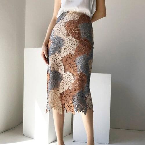 Design Lace Mid-Calf Skirt Floral Lace Bohemian Straight SKirts